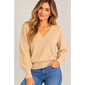 Philosophy Republic Clothing V Neck Sweater Women’s XS Beige Tan Long Sleeve